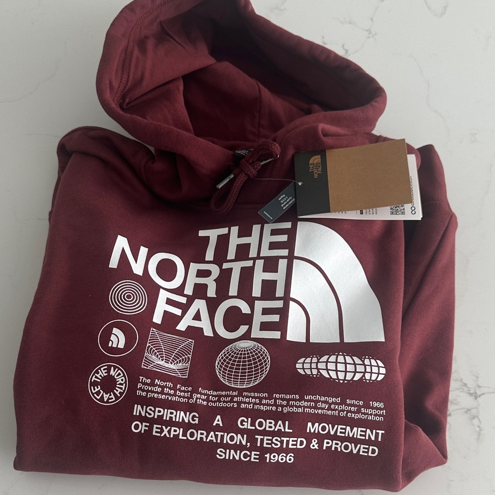 The North Face Burgundy Hoodie with White Logo